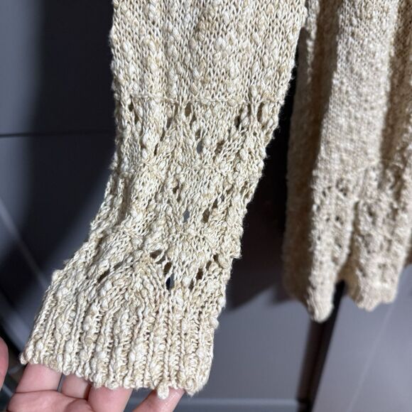 Coldwater Creek Pointelle Intrigue Popcorn Crochet Knit Open Front Cardigan Med - Picture 2 of 7